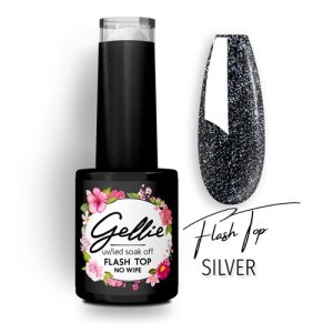 Топ гел лак Gellie Flash Silver без лепкава слой със сребристи светлоотразителни частици.