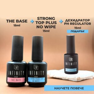 3 Комбо The Base + Strong Plus Top No Wipe 2 x 15мл + подарък Дехидратор 15мл